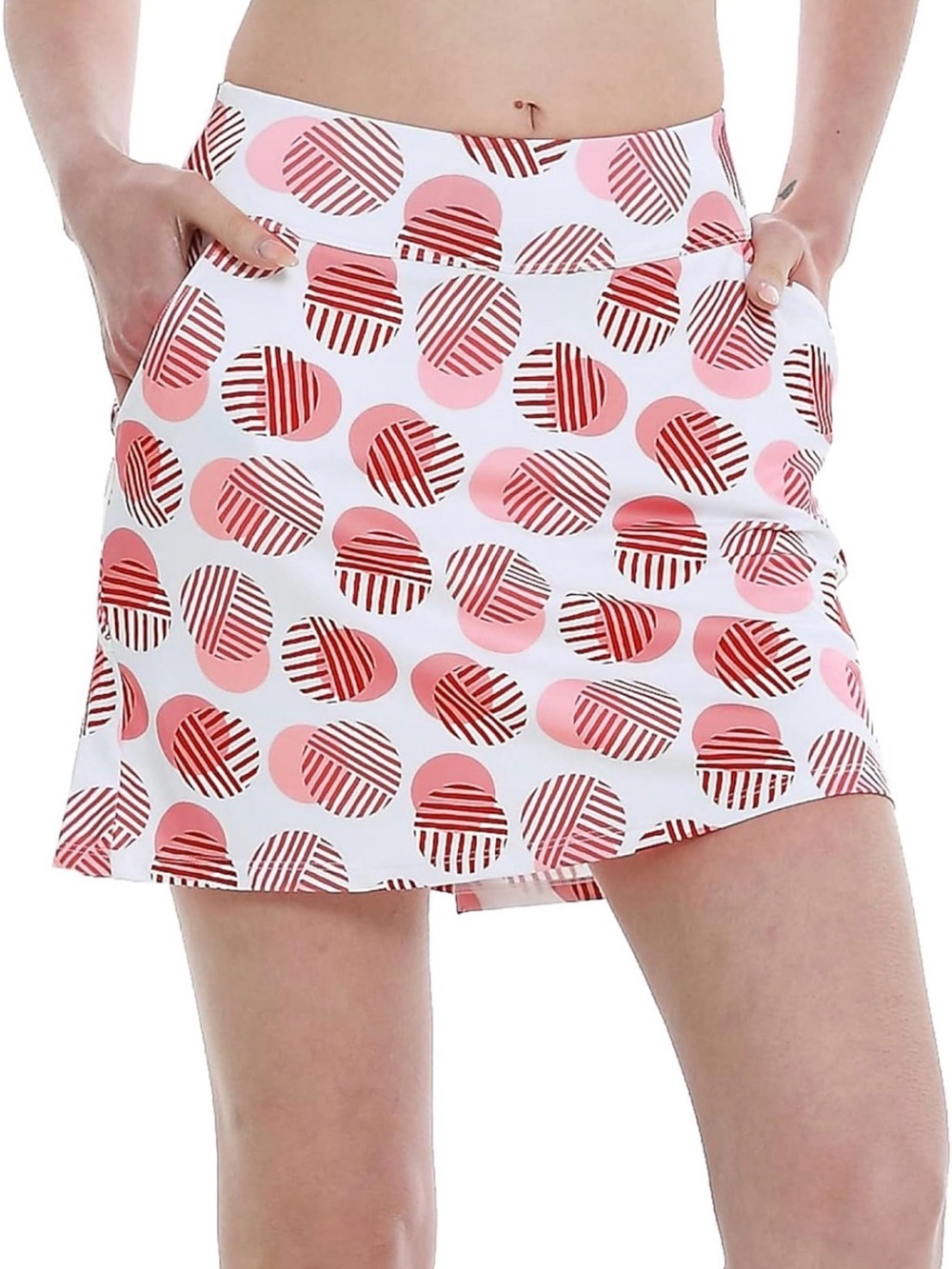 Cityoung Women's Skort with Front Pockets, Pleated Flat, XS, Pink/White Dots